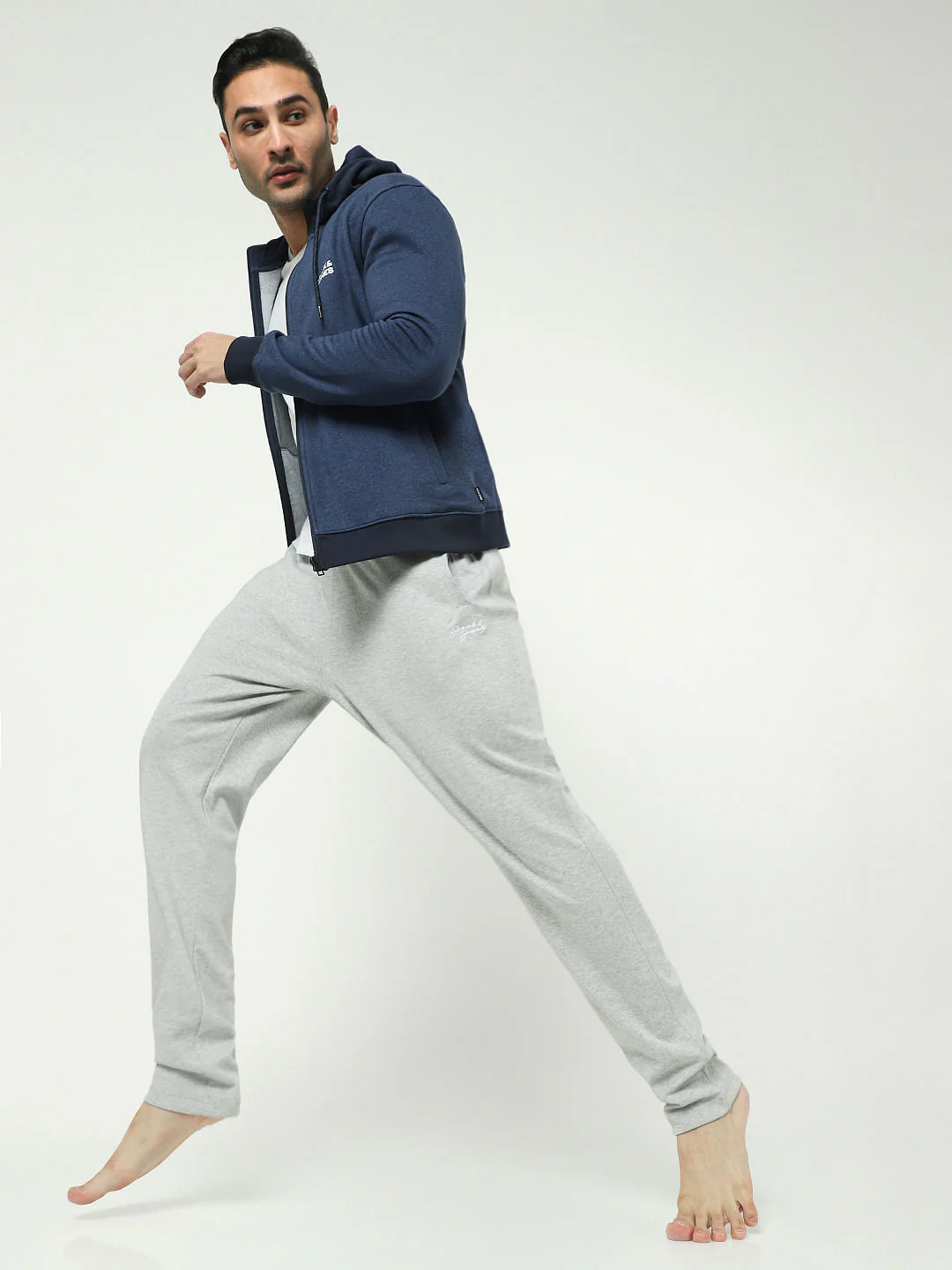 Light Grey Mid Rise Logo Print Trackpants
