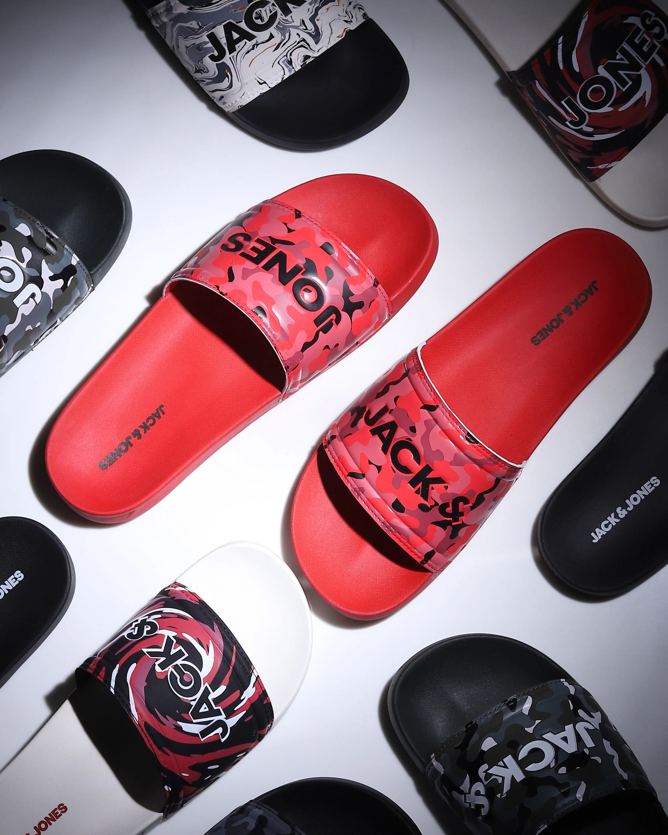 Red Camo Print Sliders