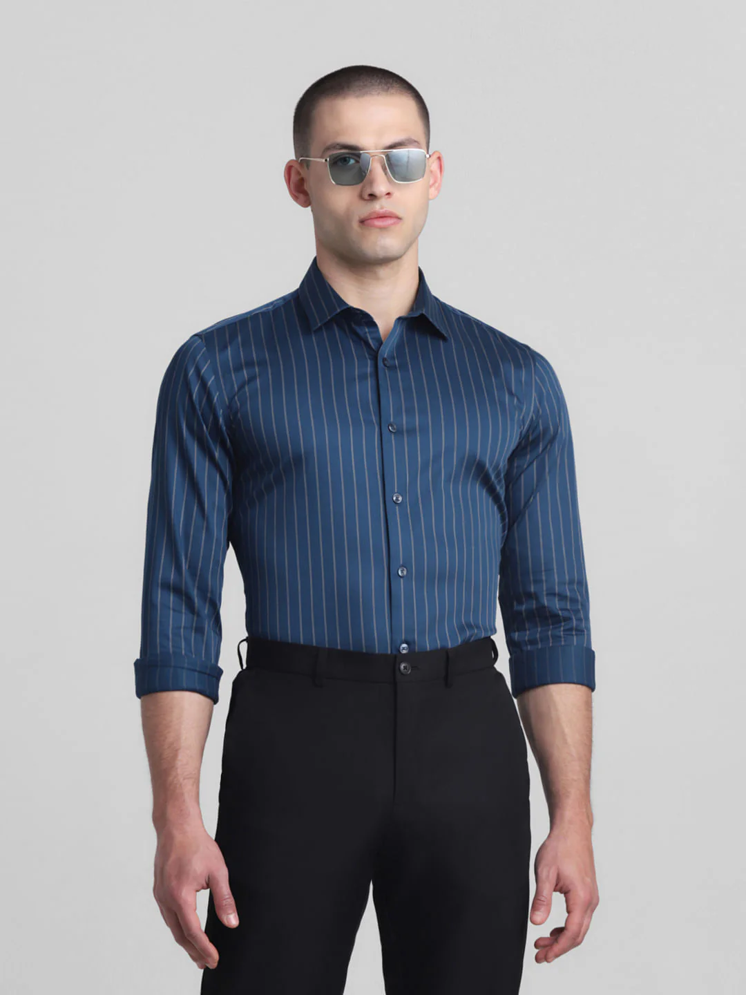 Blue Striped Full Sleeves Shirt