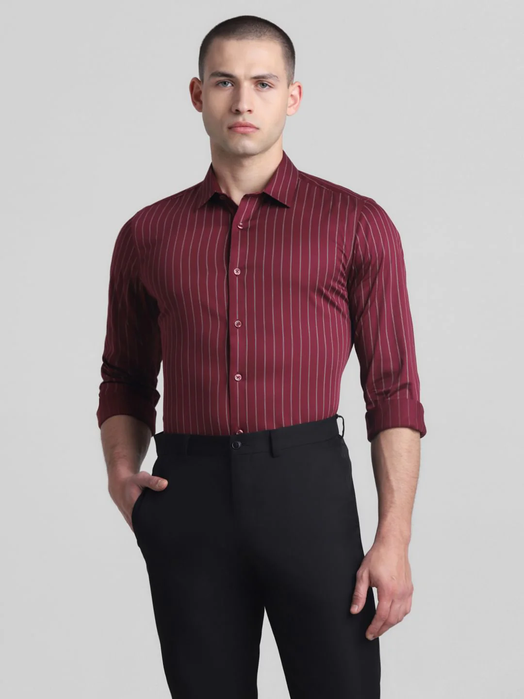 Red Striped Full Sleeves Shirt - Image 2