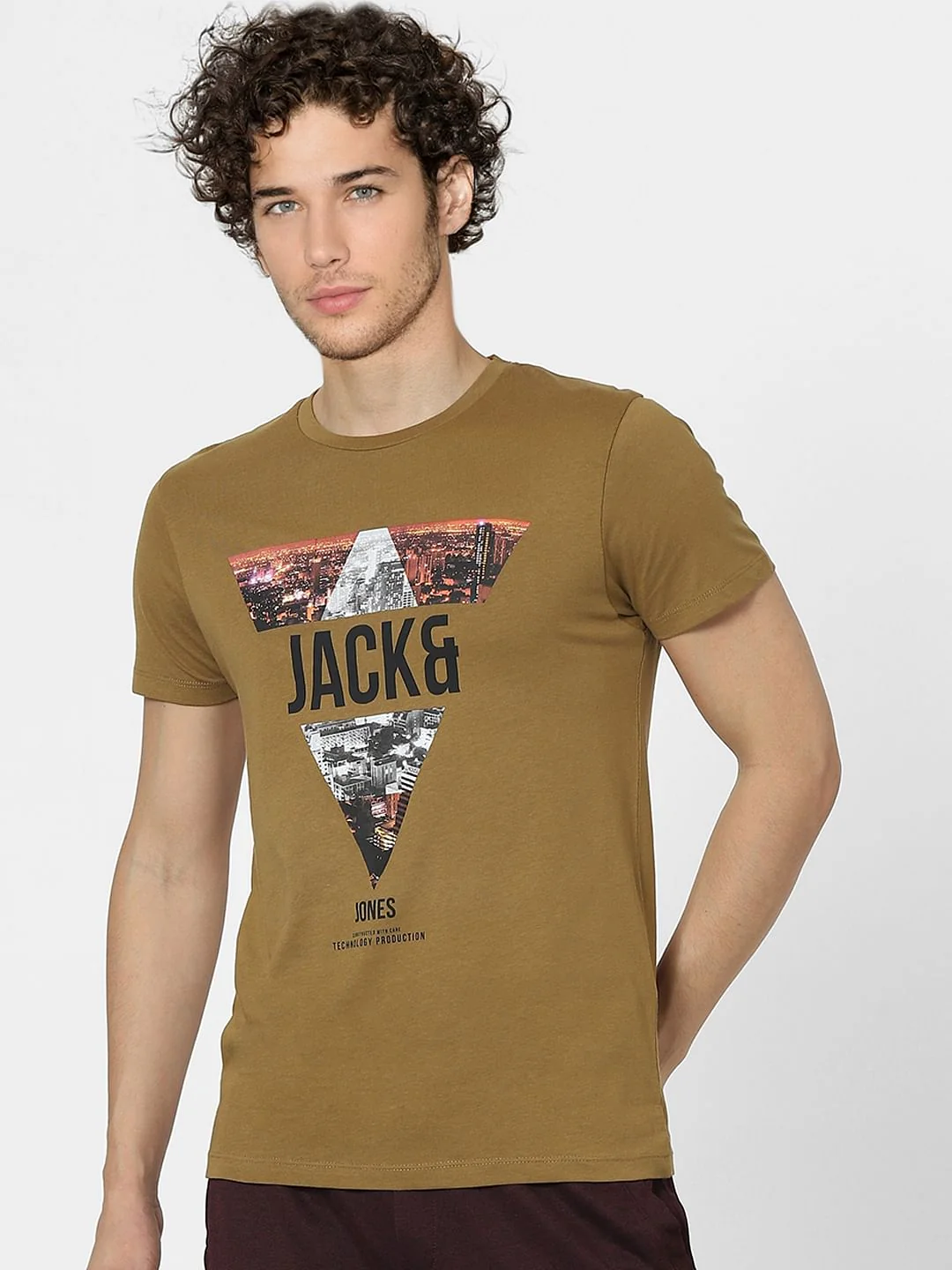 Brown Graphic Print Crew Neck T-shirt - Image 2