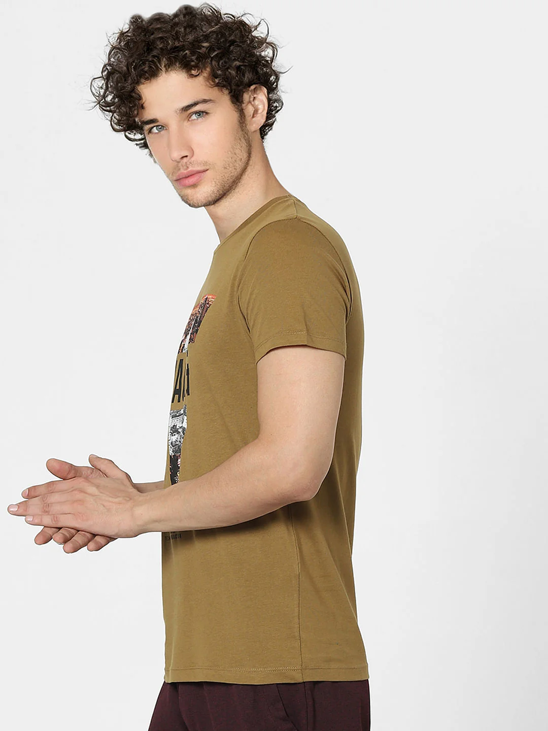 Brown Graphic Print Crew Neck T-shirt - Image 3