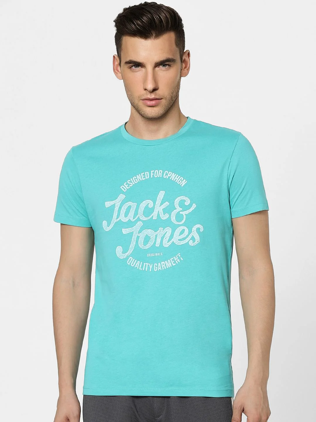 Aqua Blue Graphic Print Crew Neck T-shirt - Image 2