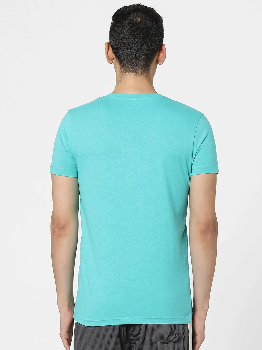 Aqua Blue Graphic Print Crew Neck T-shirt - Image 4
