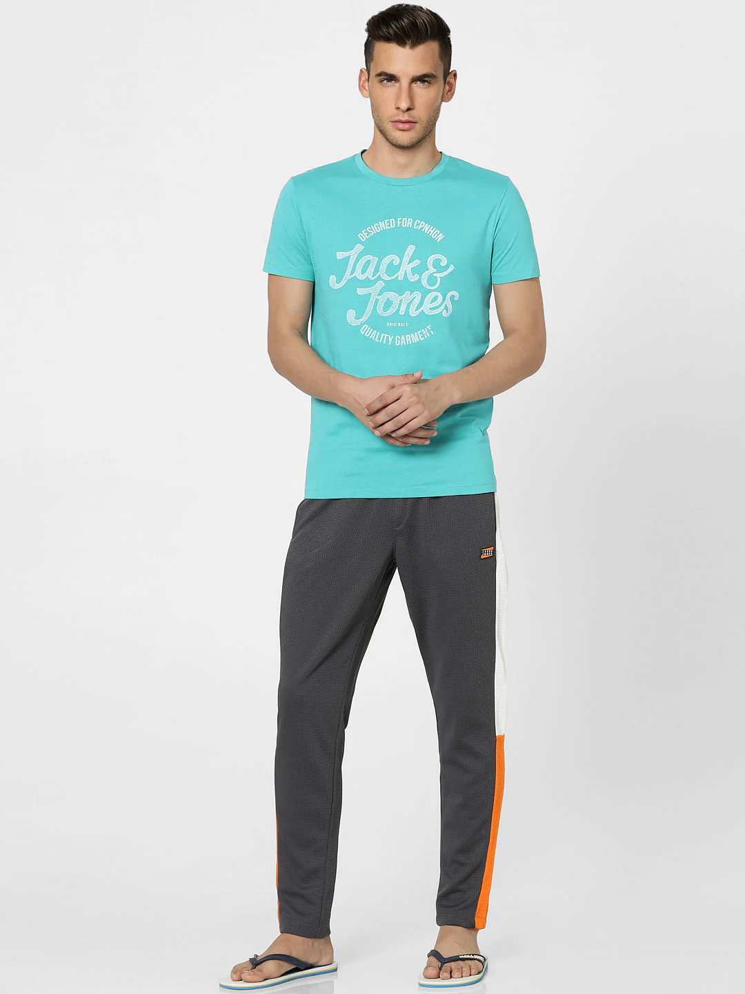 Aqua Blue Graphic Print Crew Neck T-shirt - Image 6