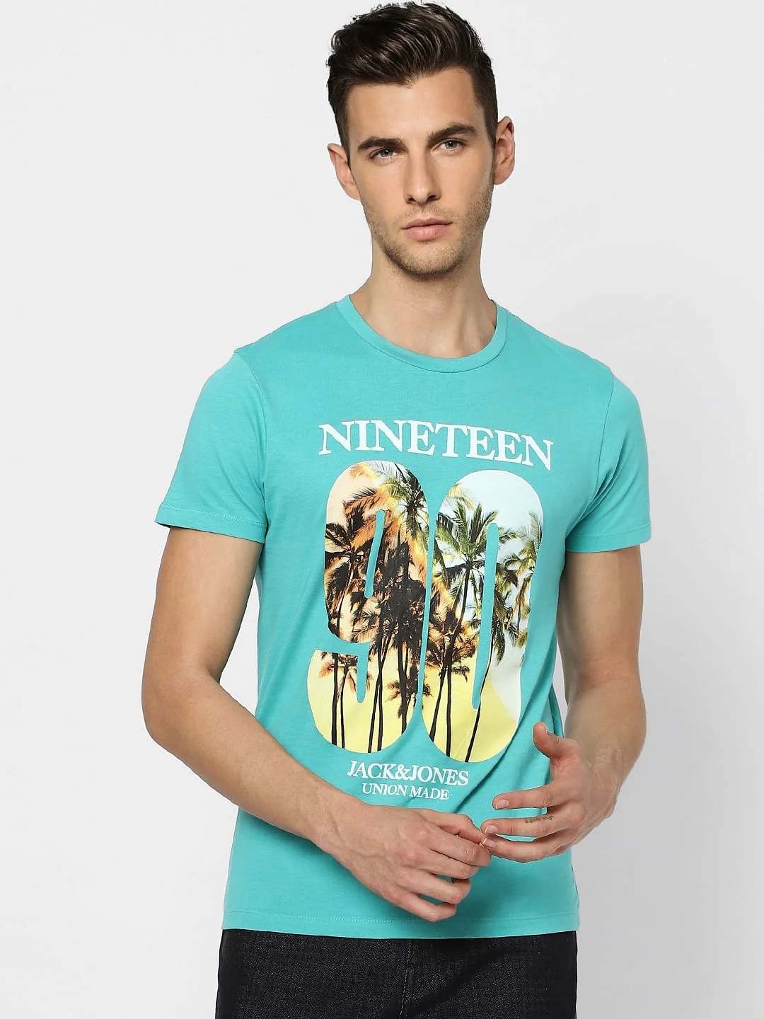 Light Blue Graphic Print Crew Neck T-shirt - Image 2