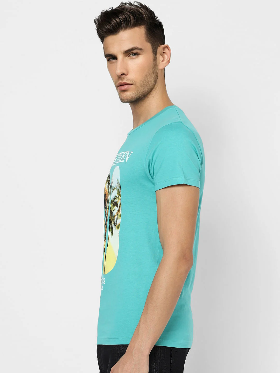 Light Blue Graphic Print Crew Neck T-shirt - Image 3
