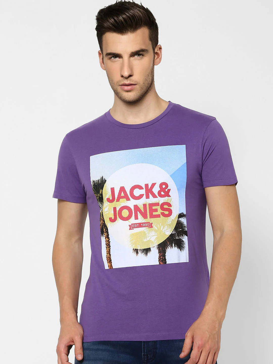Purple Graphic Print Crew Neck T-shirt - Image 2