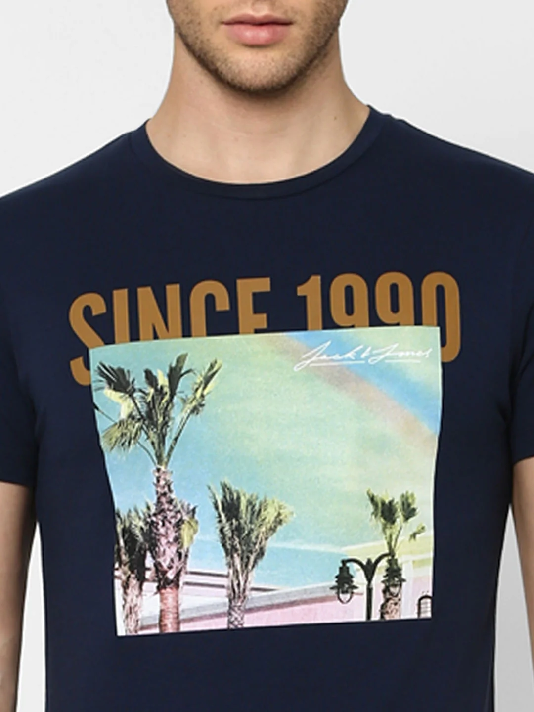 Navy Blue Graphic Print Crew Neck T-shirt - Image 5