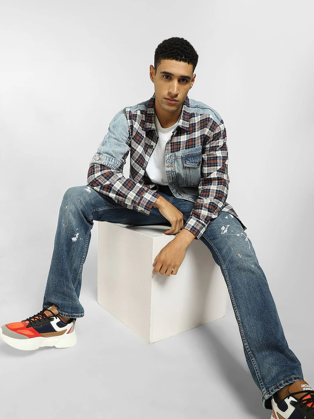 Brown Cut & Sew Denim Oversized Shirt