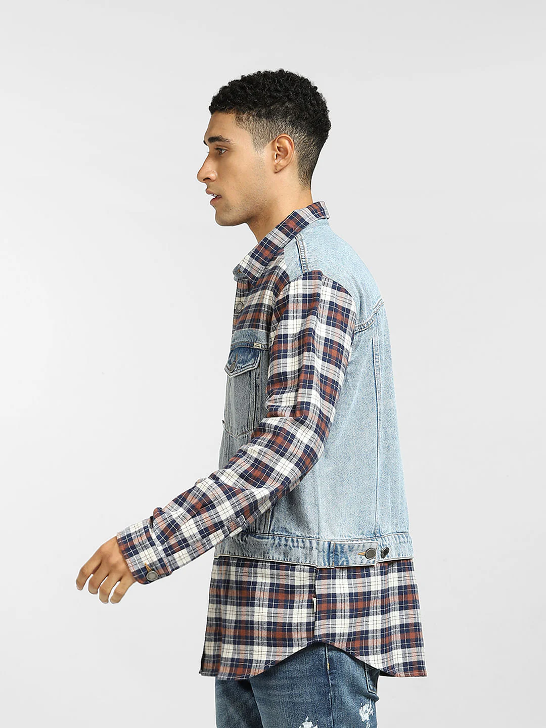 Brown Cut & Sew Denim Oversized Shirt - Image 3