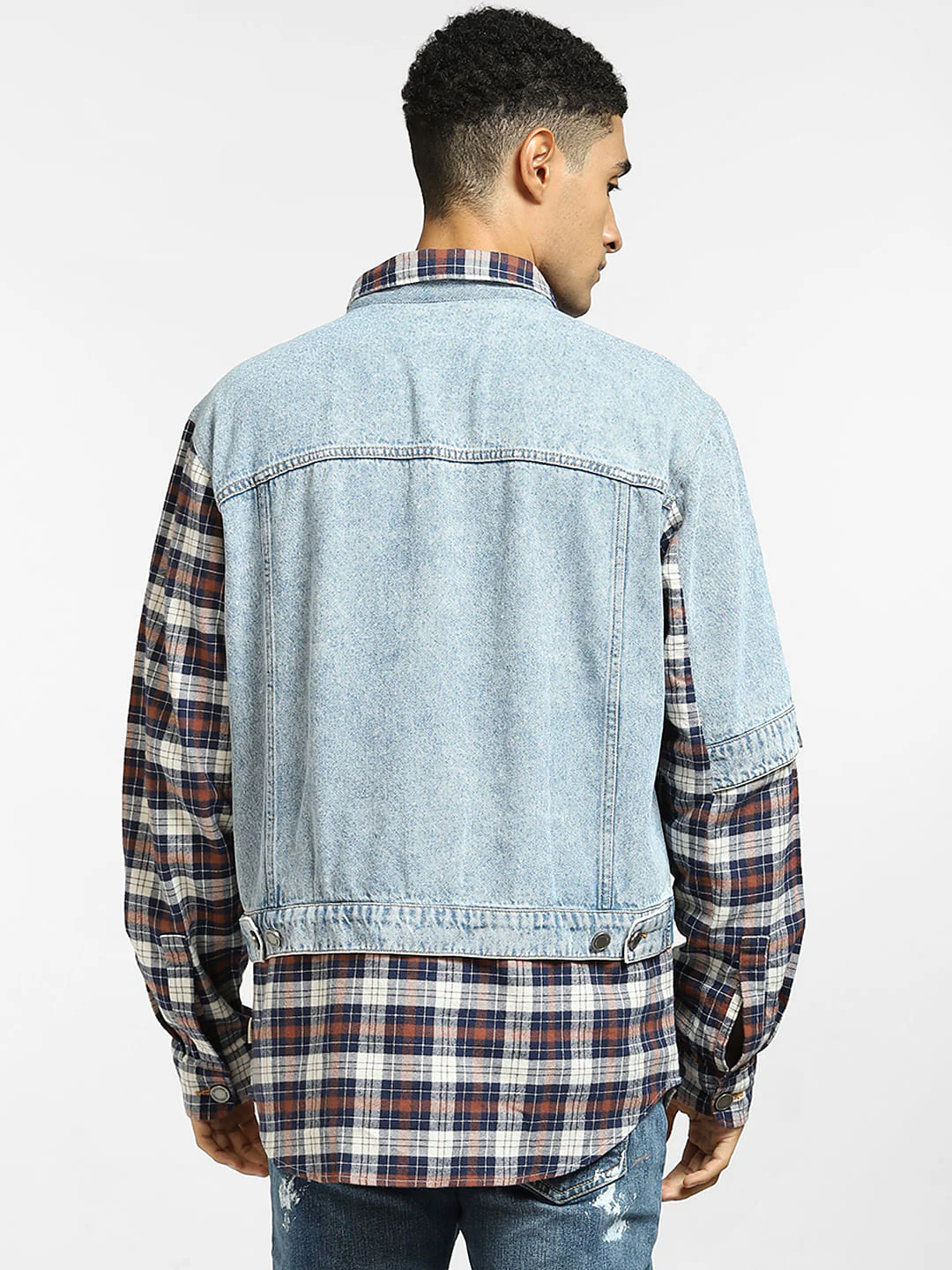 Brown Cut & Sew Denim Oversized Shirt - Image 4