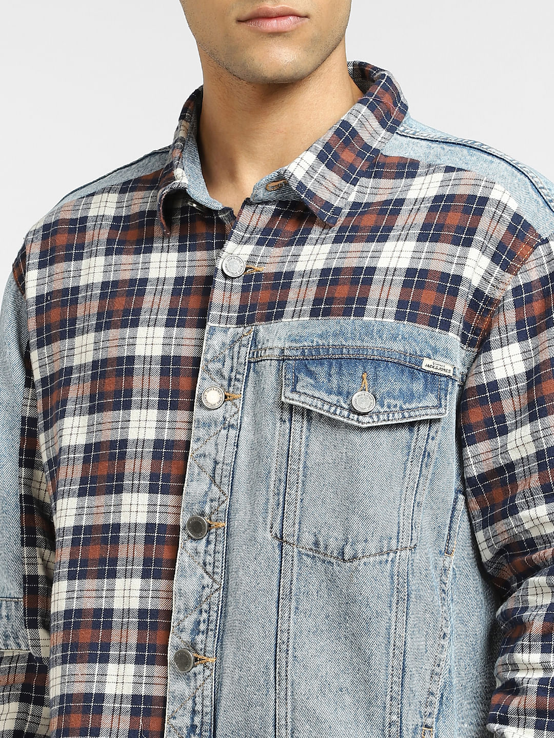 Brown Cut & Sew Denim Oversized Shirt - Image 5