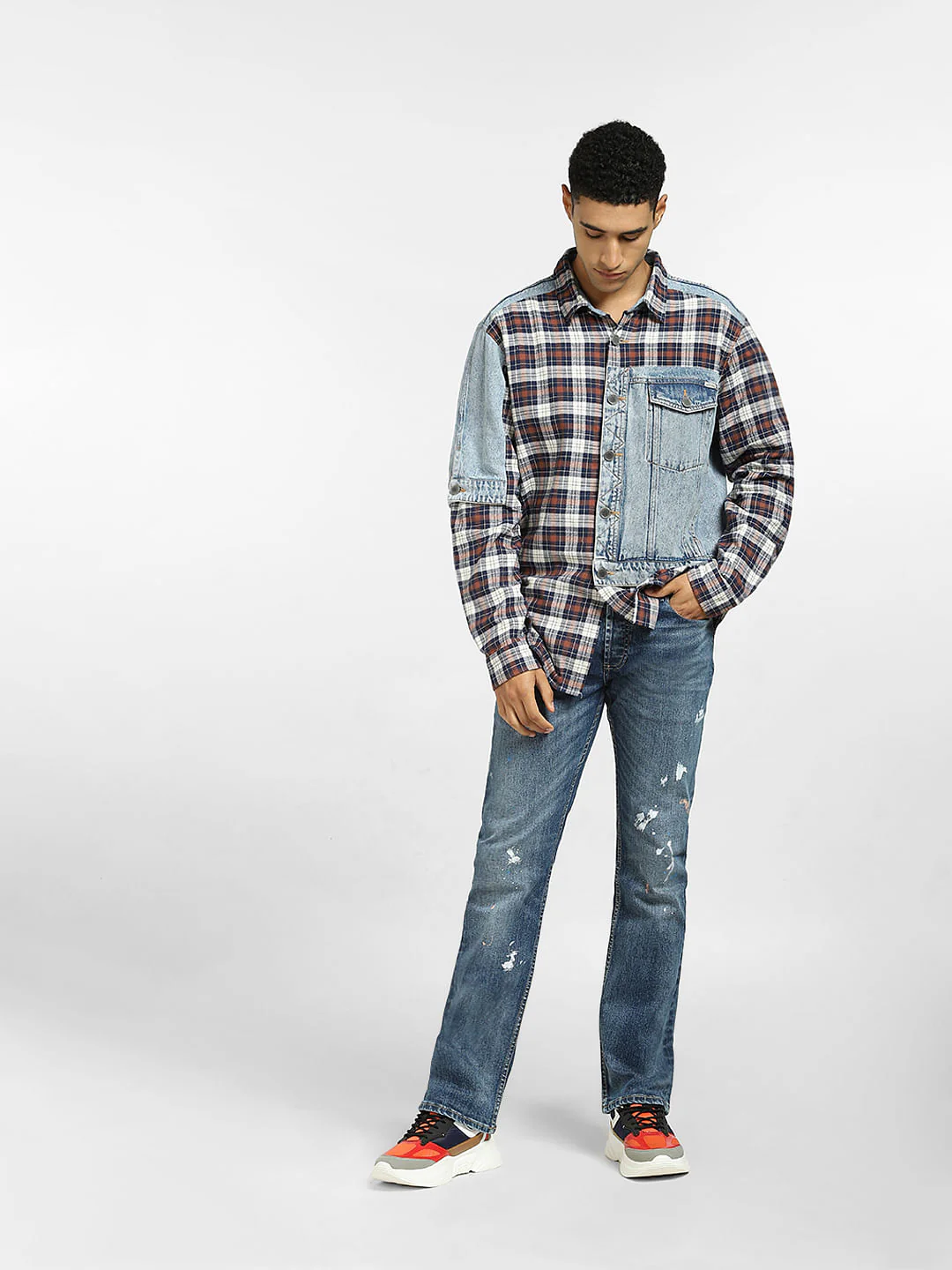Brown Cut & Sew Denim Oversized Shirt - Image 6