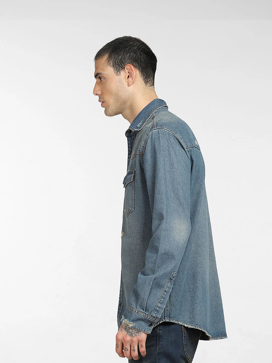 Blue Washed Denim Shirt - Image 3