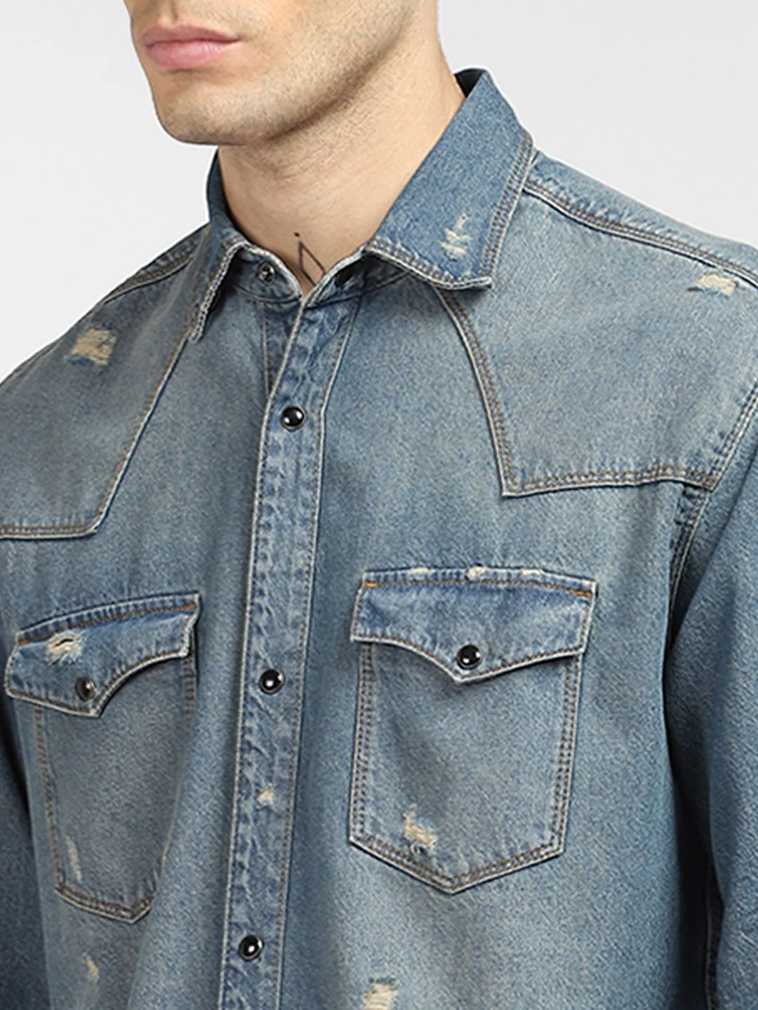 Blue Washed Denim Shirt - Image 5