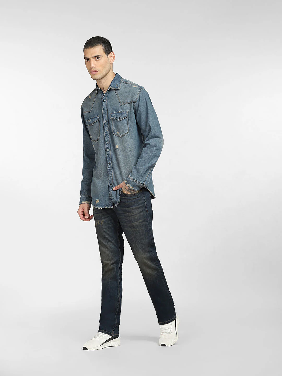 Blue Washed Denim Shirt - Image 6