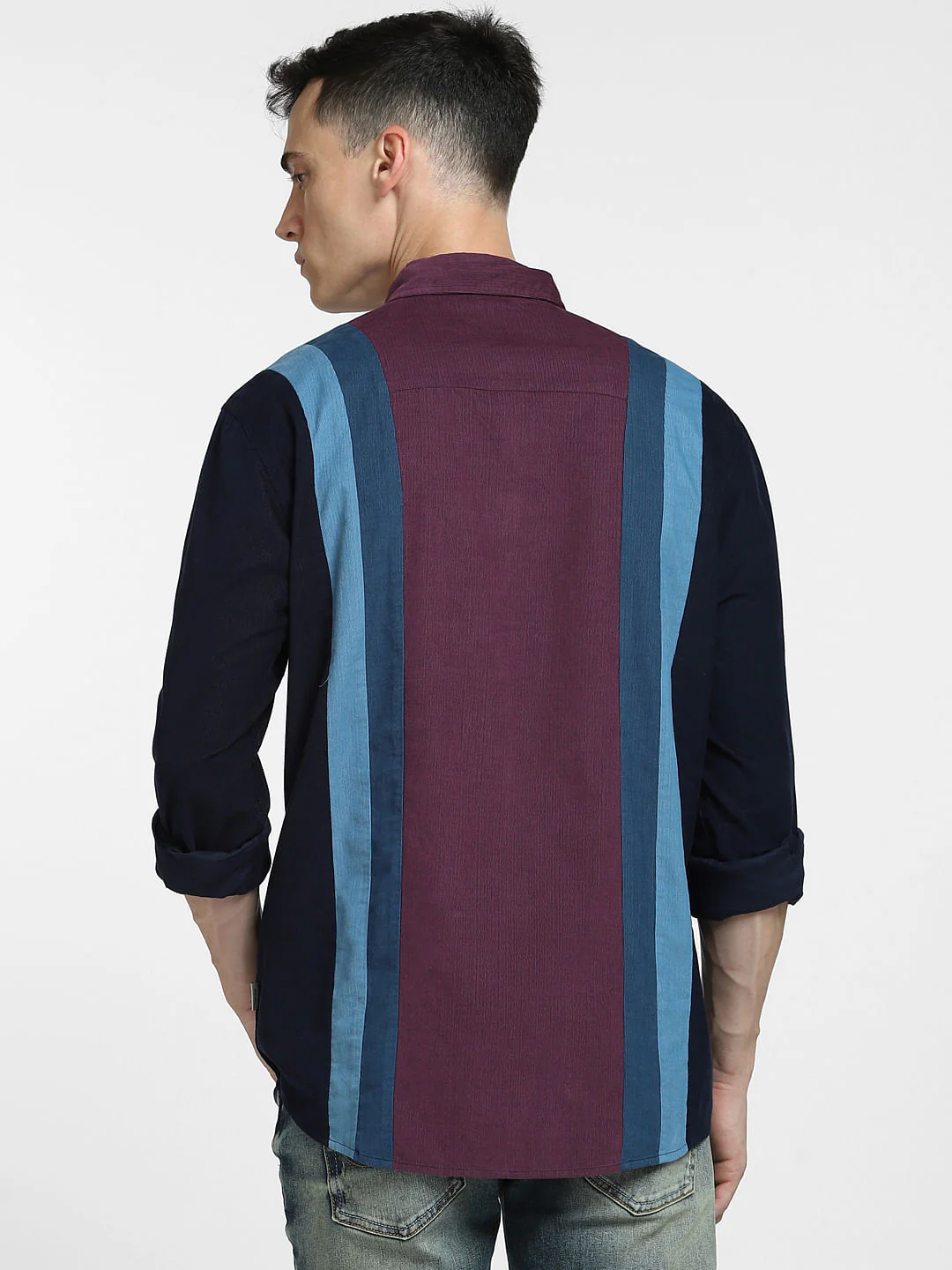 Burgundy Colourblocked Full Sleeves Shirt - Image 4
