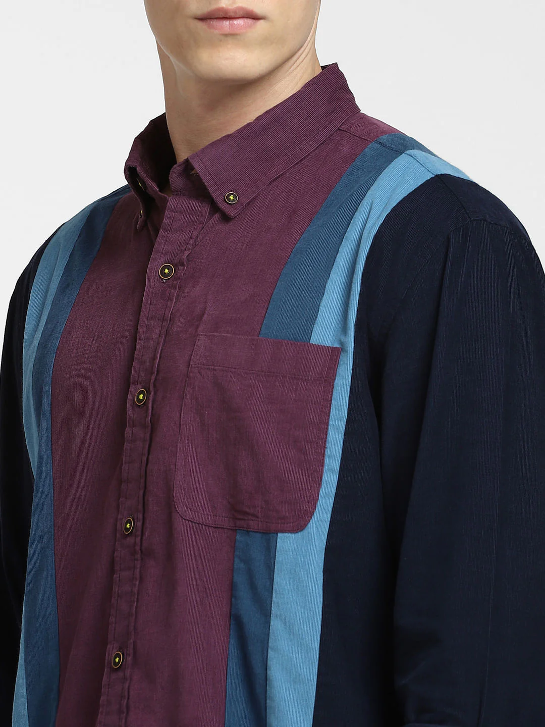 Burgundy Colourblocked Full Sleeves Shirt - Image 5
