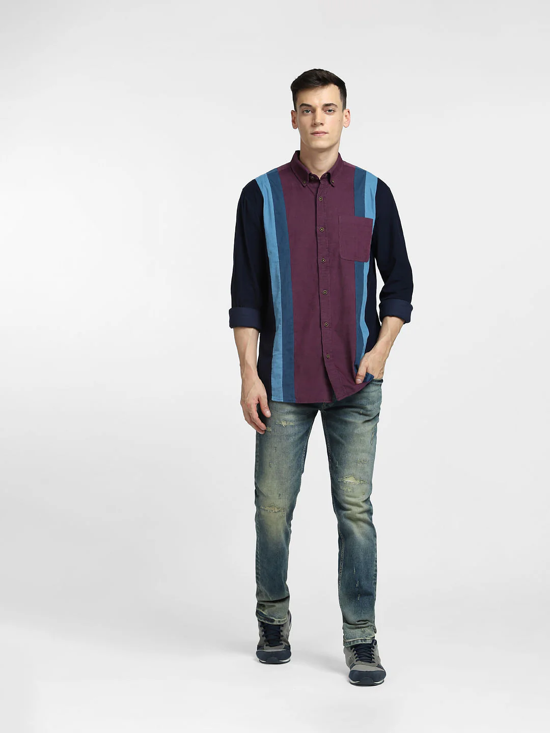 Burgundy Colourblocked Full Sleeves Shirt - Image 6