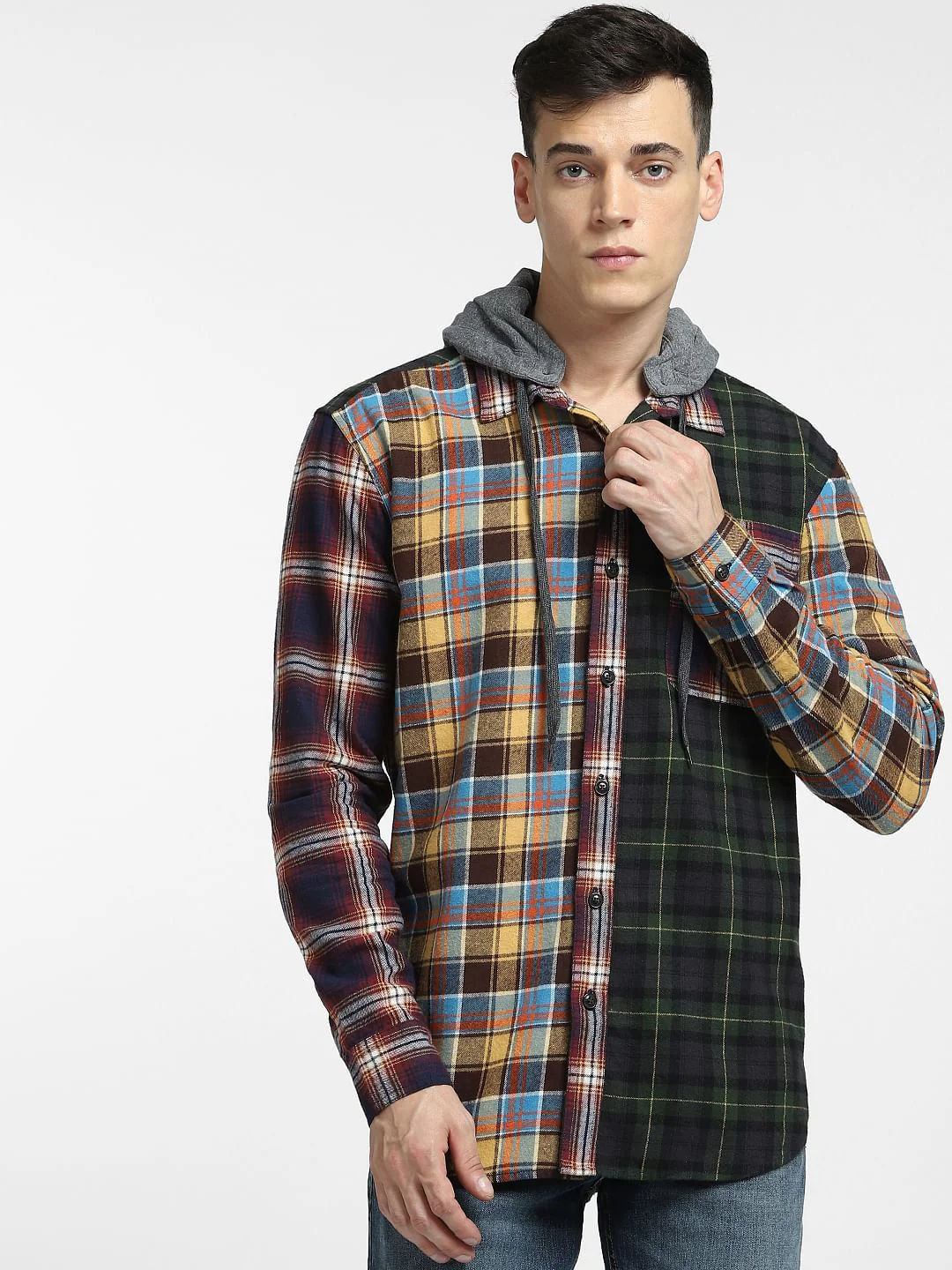 Brown Check Oversized Hooded Shirt - Image 2