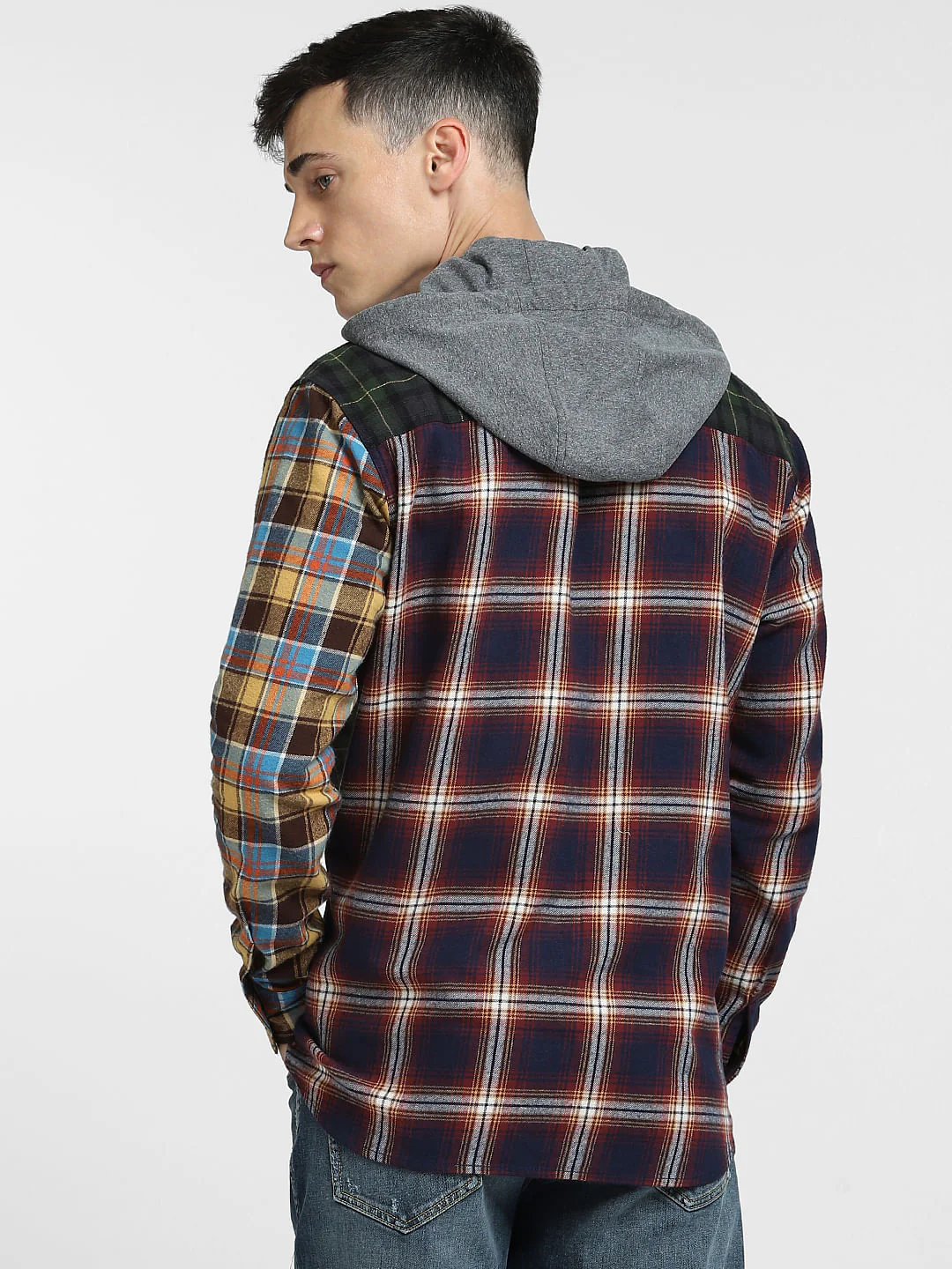 Brown Check Oversized Hooded Shirt - Image 4