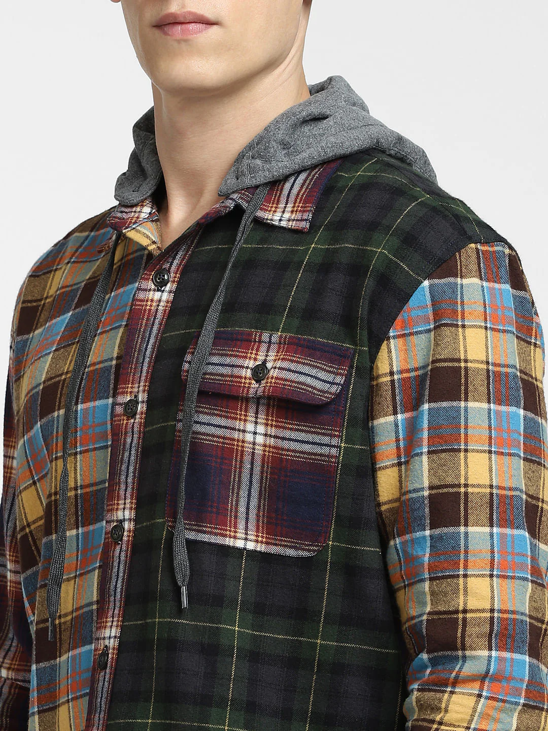 Brown Check Oversized Hooded Shirt - Image 5