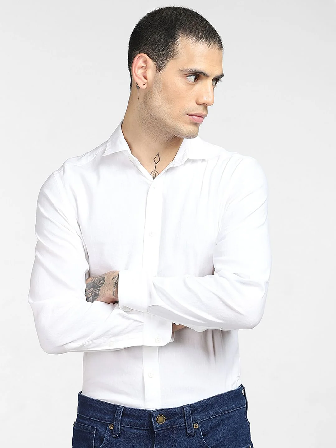 White Linen Full Sleeves Shirt - Image 2