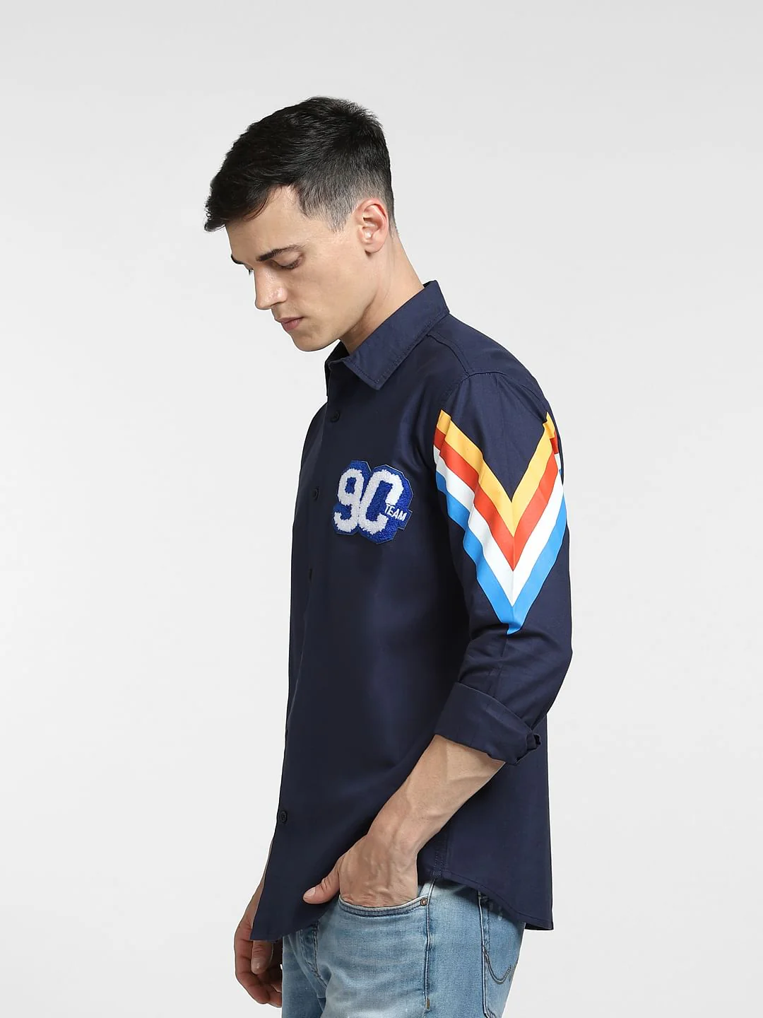 Navy Blue Printed Full Sleeves Shirt - Image 3