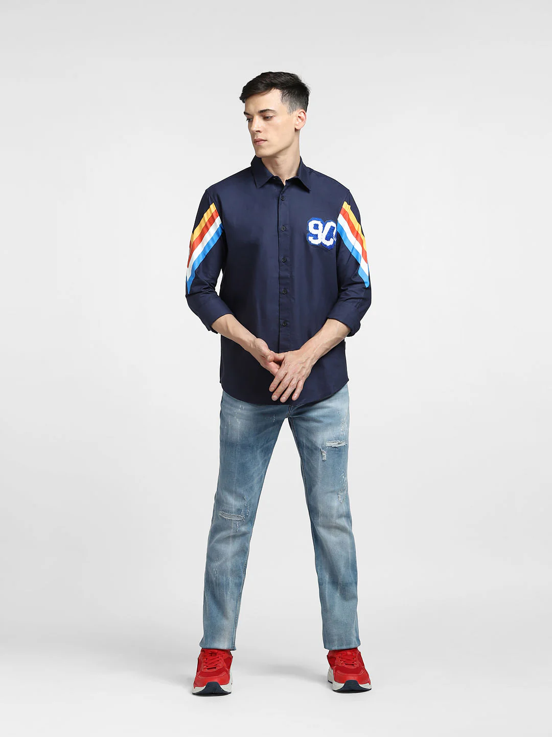 Navy Blue Printed Full Sleeves Shirt - Image 6