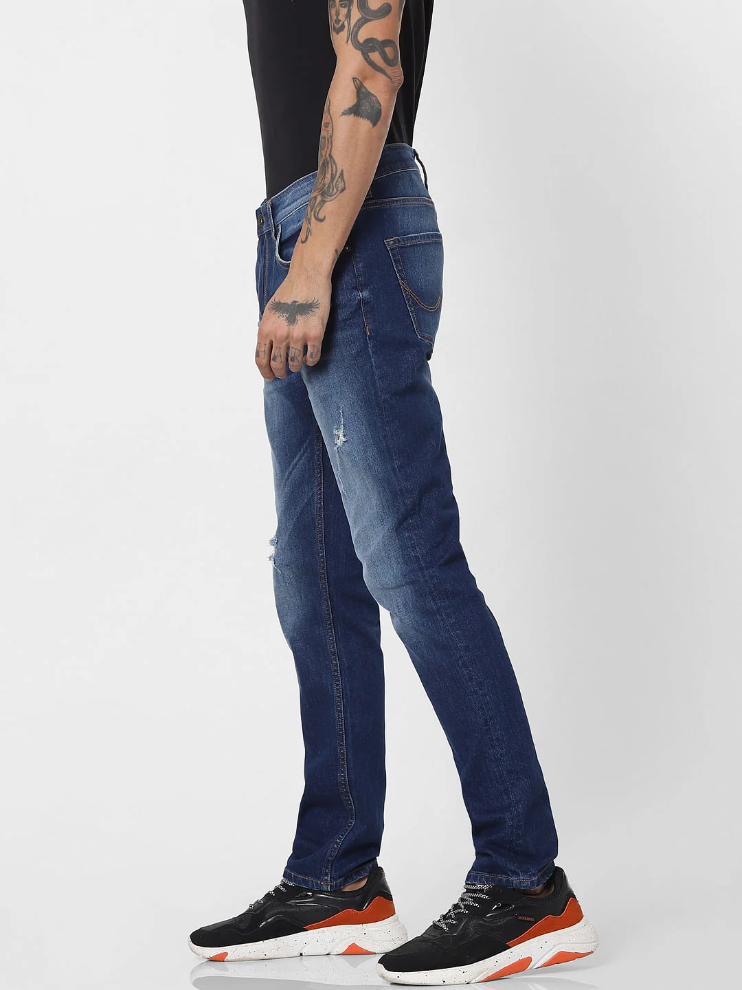 Blue Mid Rise Ripped Slim Jeans - Image 3