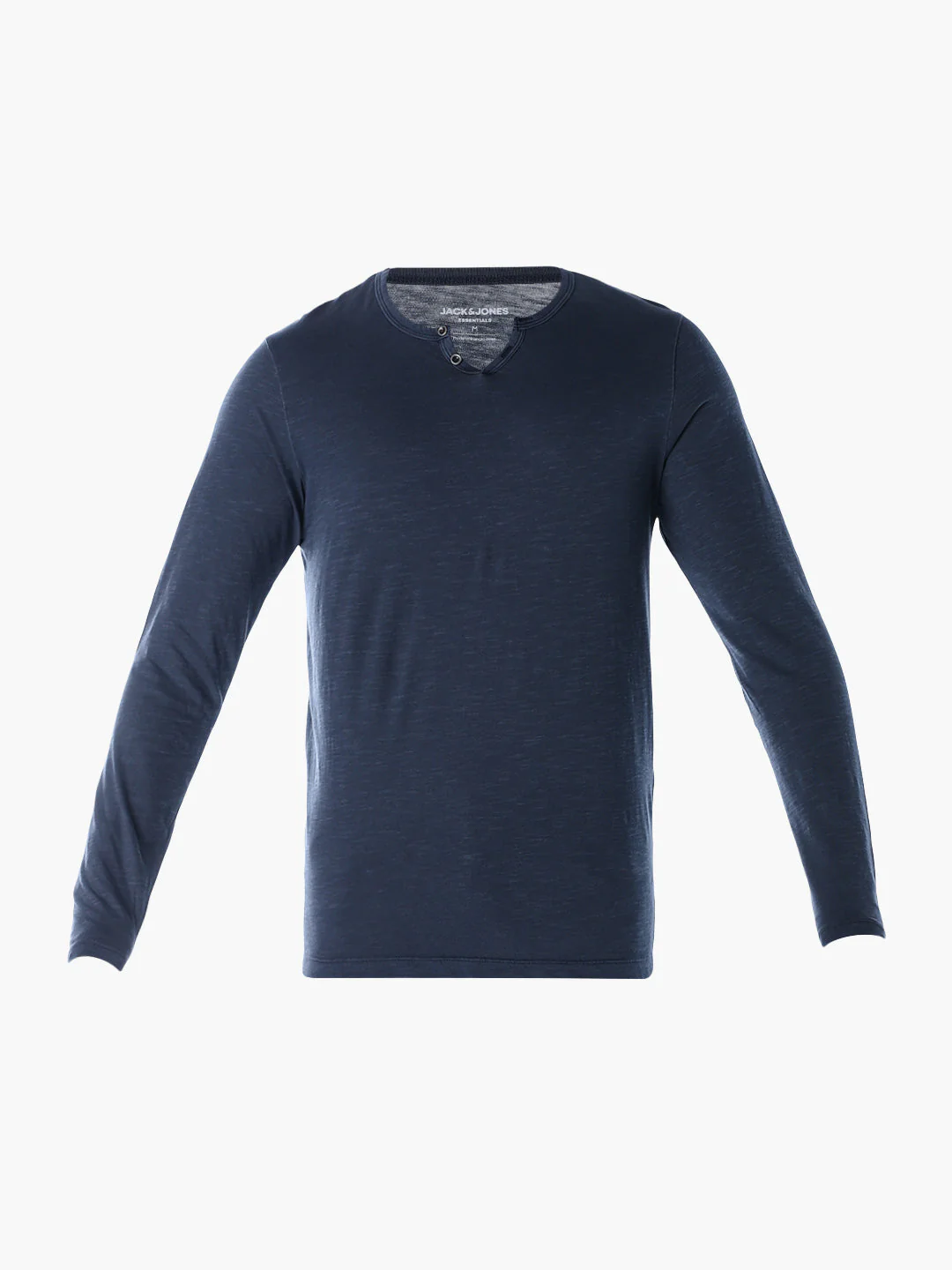 Split Neck Cotton T-shirt - Blue - Image 7