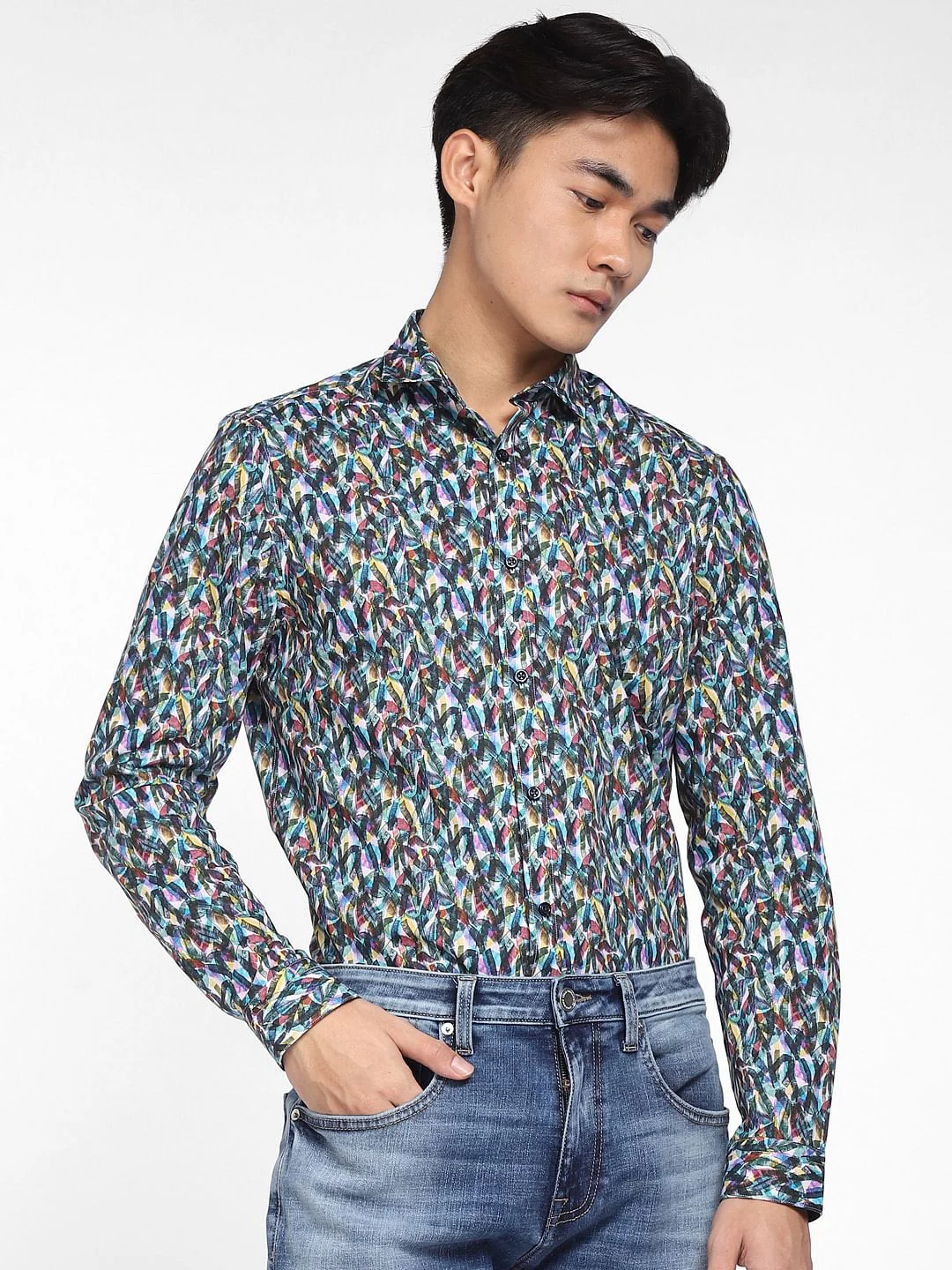 Blue Abstract Print Full Sleeves Shirt - Image 2