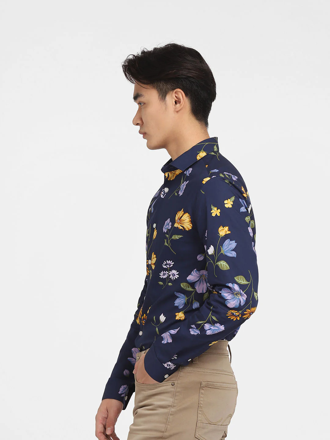 Navy Blue Floral Full Sleeves Shirt - Image 3