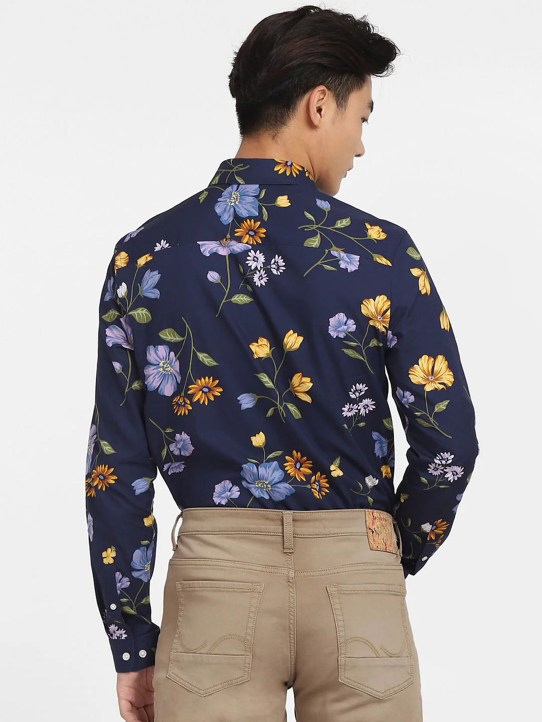 Navy Blue Floral Full Sleeves Shirt - Image 4