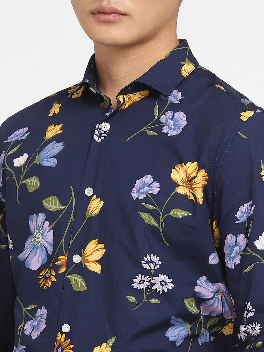 Navy Blue Floral Full Sleeves Shirt - Image 5