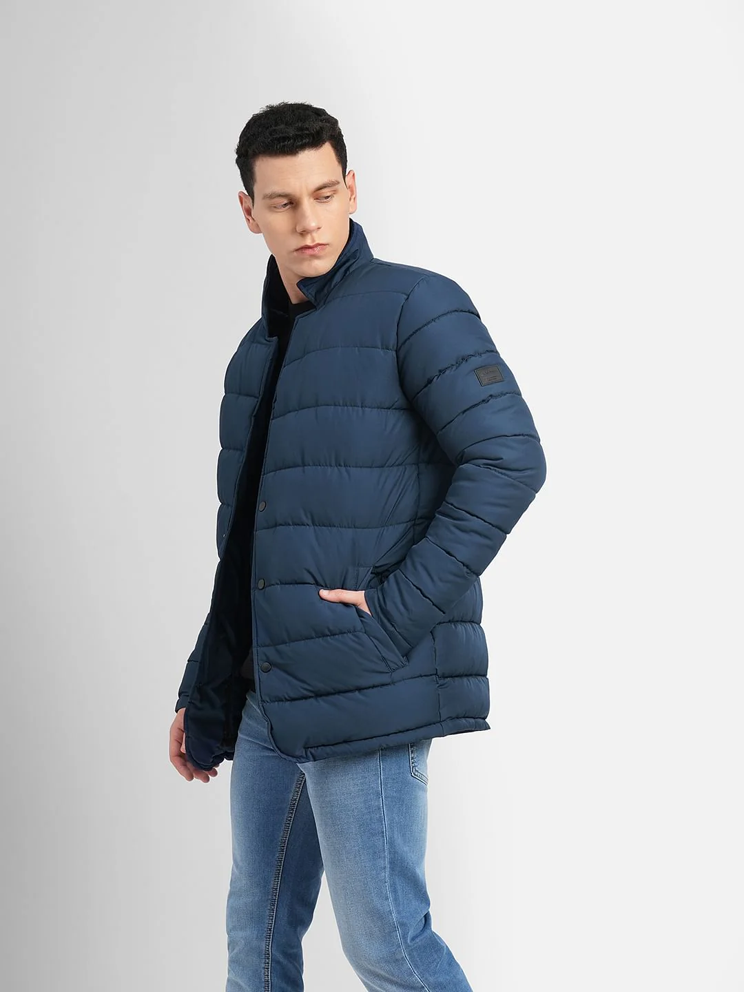 Dark Blue High Neck Puffer Jacket - Image 3