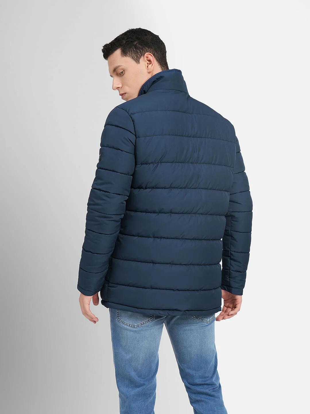 Dark Blue High Neck Puffer Jacket - Image 4