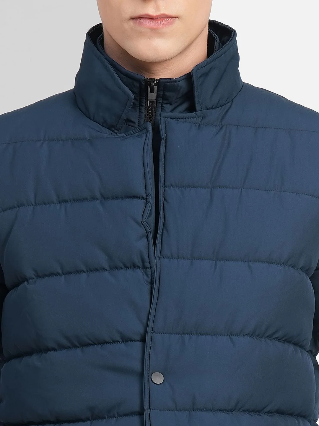 Dark Blue High Neck Puffer Jacket - Image 5