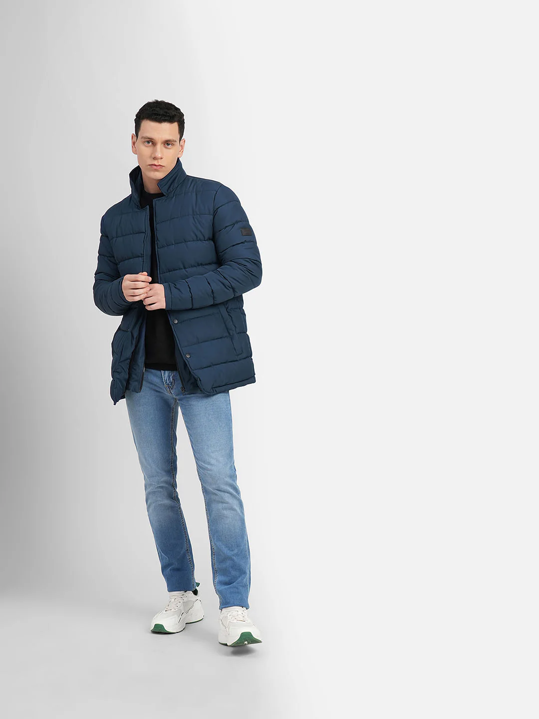 Dark Blue High Neck Puffer Jacket - Image 6