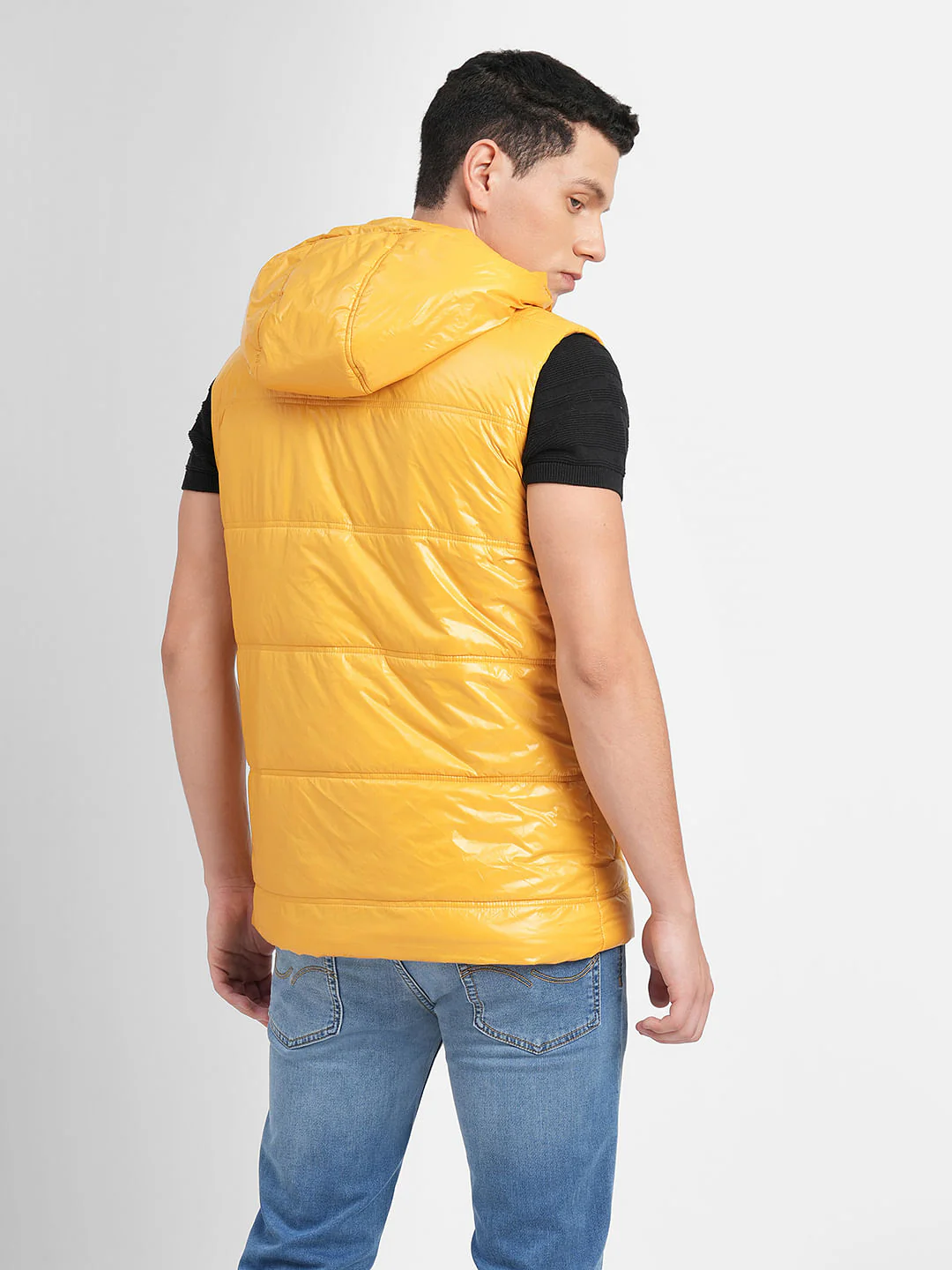 Yellow Hooded Puffer Vest Jacket - Image 4