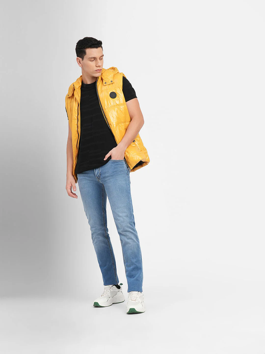 Yellow Hooded Puffer Vest Jacket - Image 6