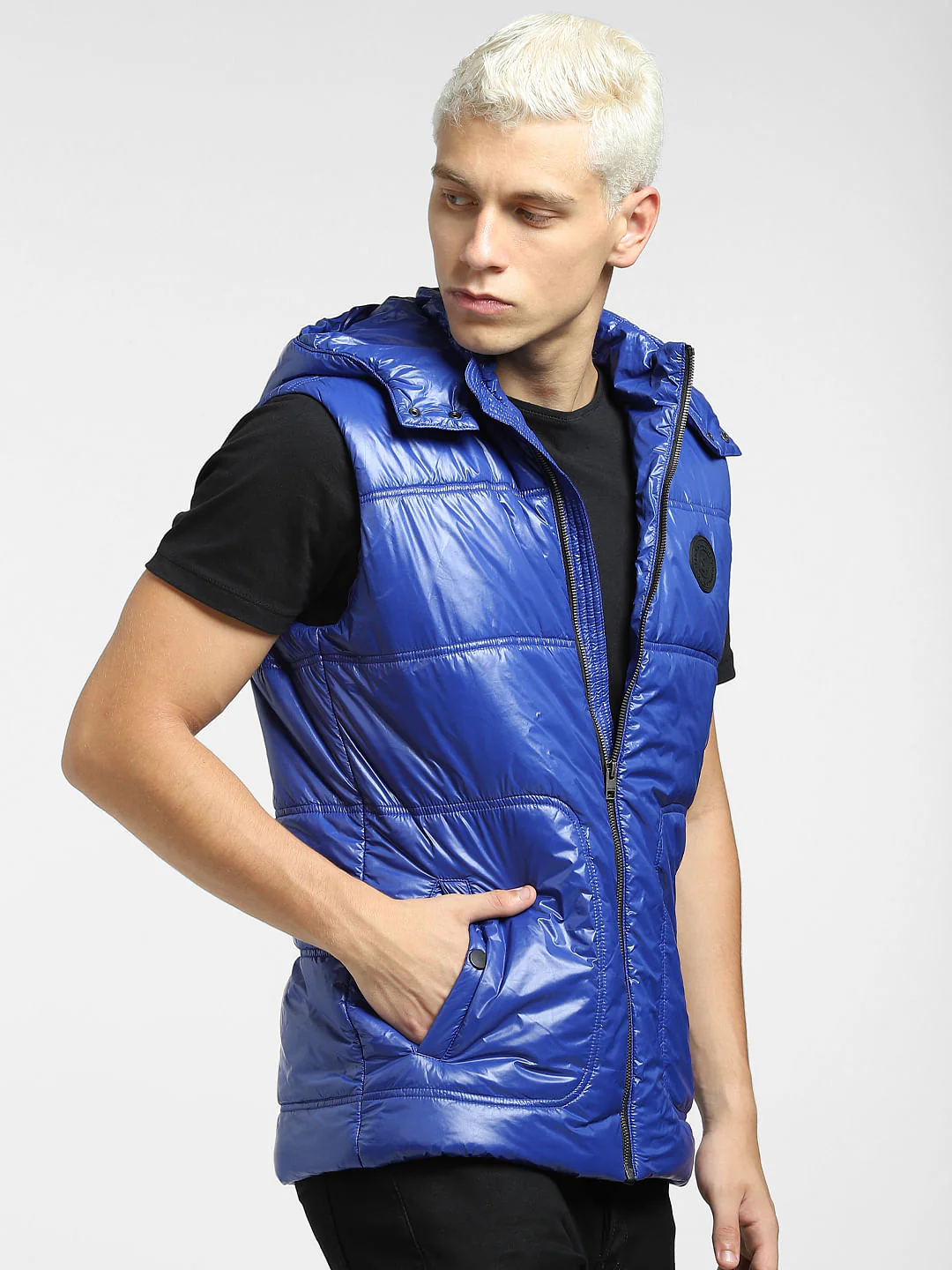 Blue Hooded Puffer Jacket - Image 2