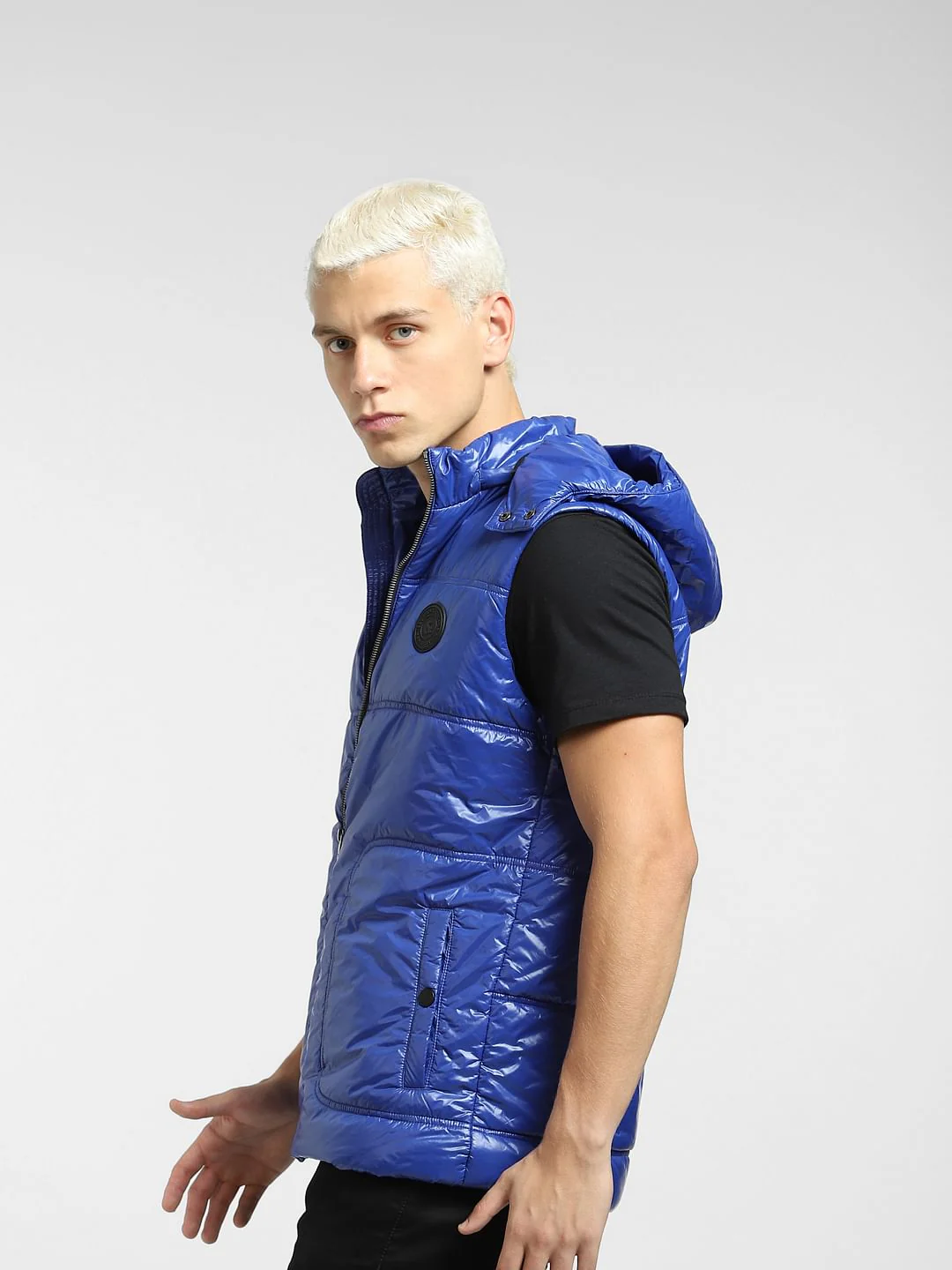 Blue Hooded Puffer Jacket - Image 3