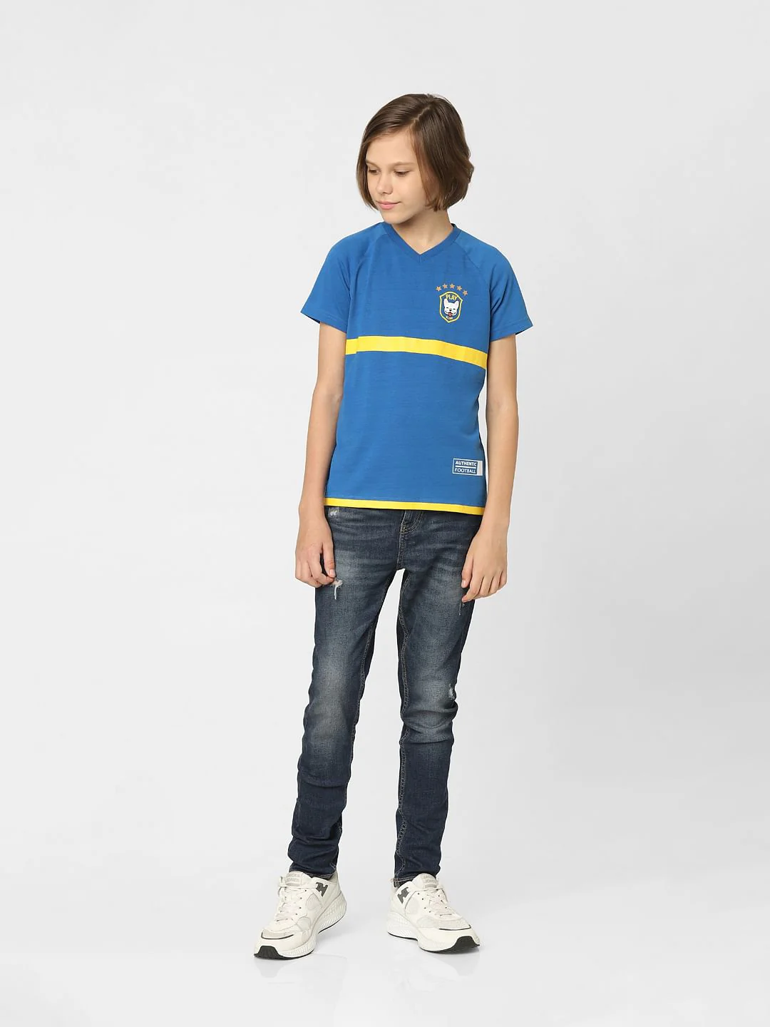 Boys Blue Printed Crew Neck T-shirt