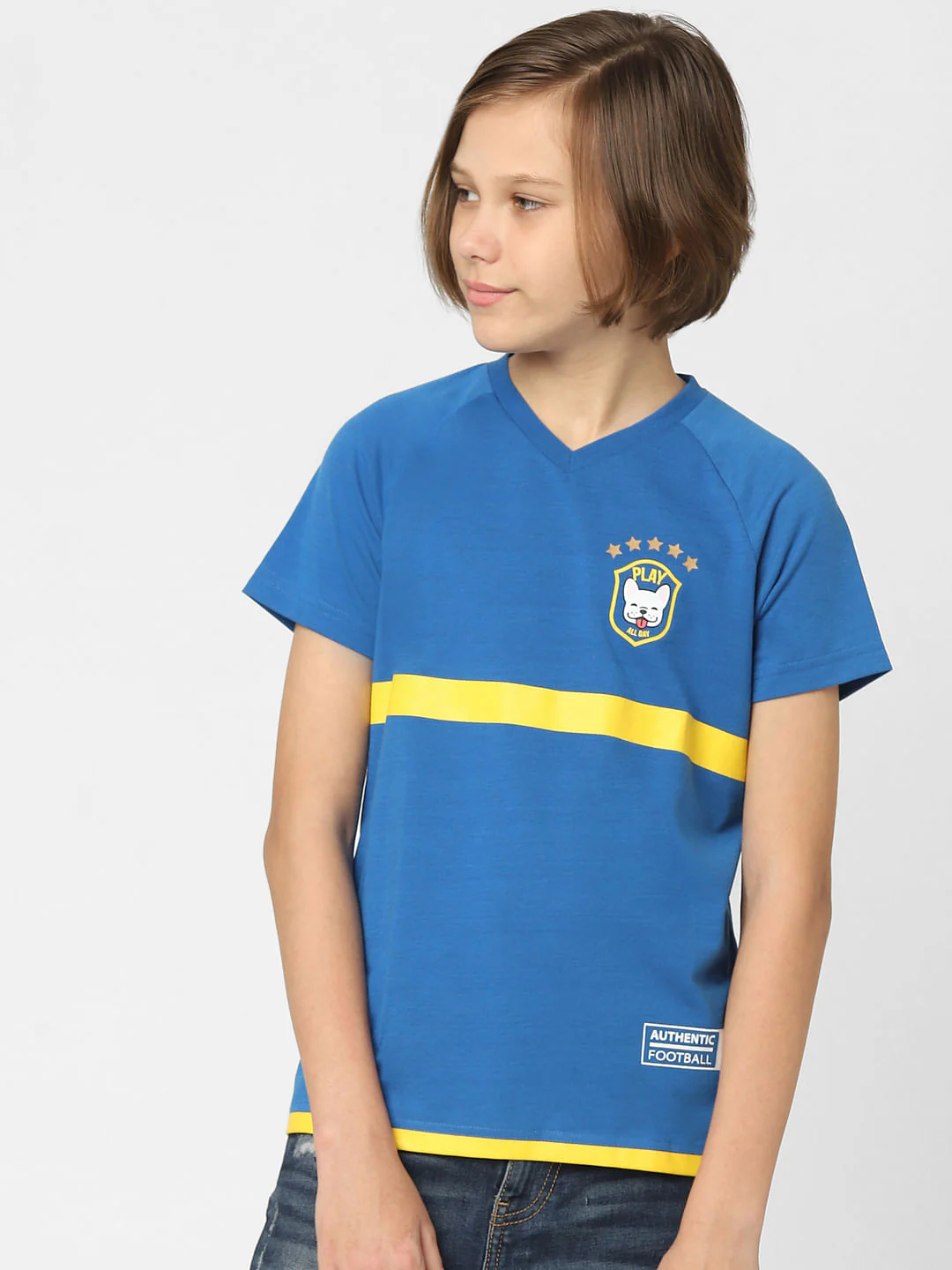 Boys Blue Printed Crew Neck T-shirt - Image 2