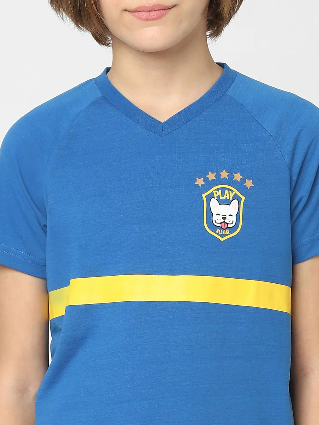 Boys Blue Printed Crew Neck T-shirt - Image 5