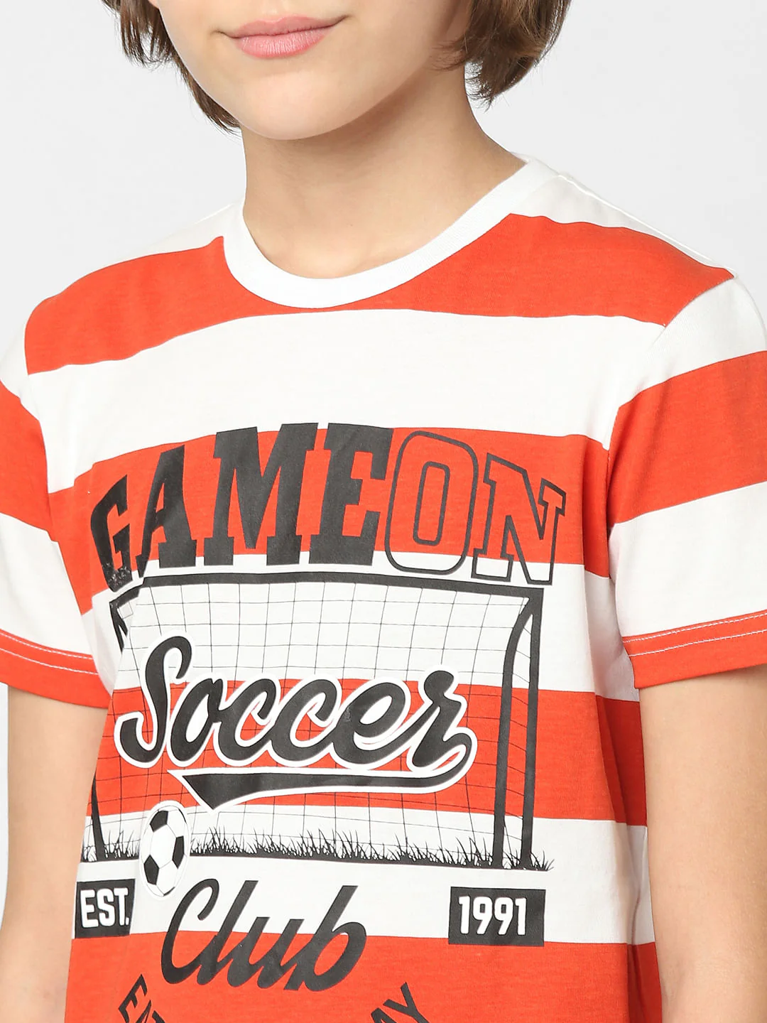Boys Red Striped Crew Neck T-shirt - Image 5