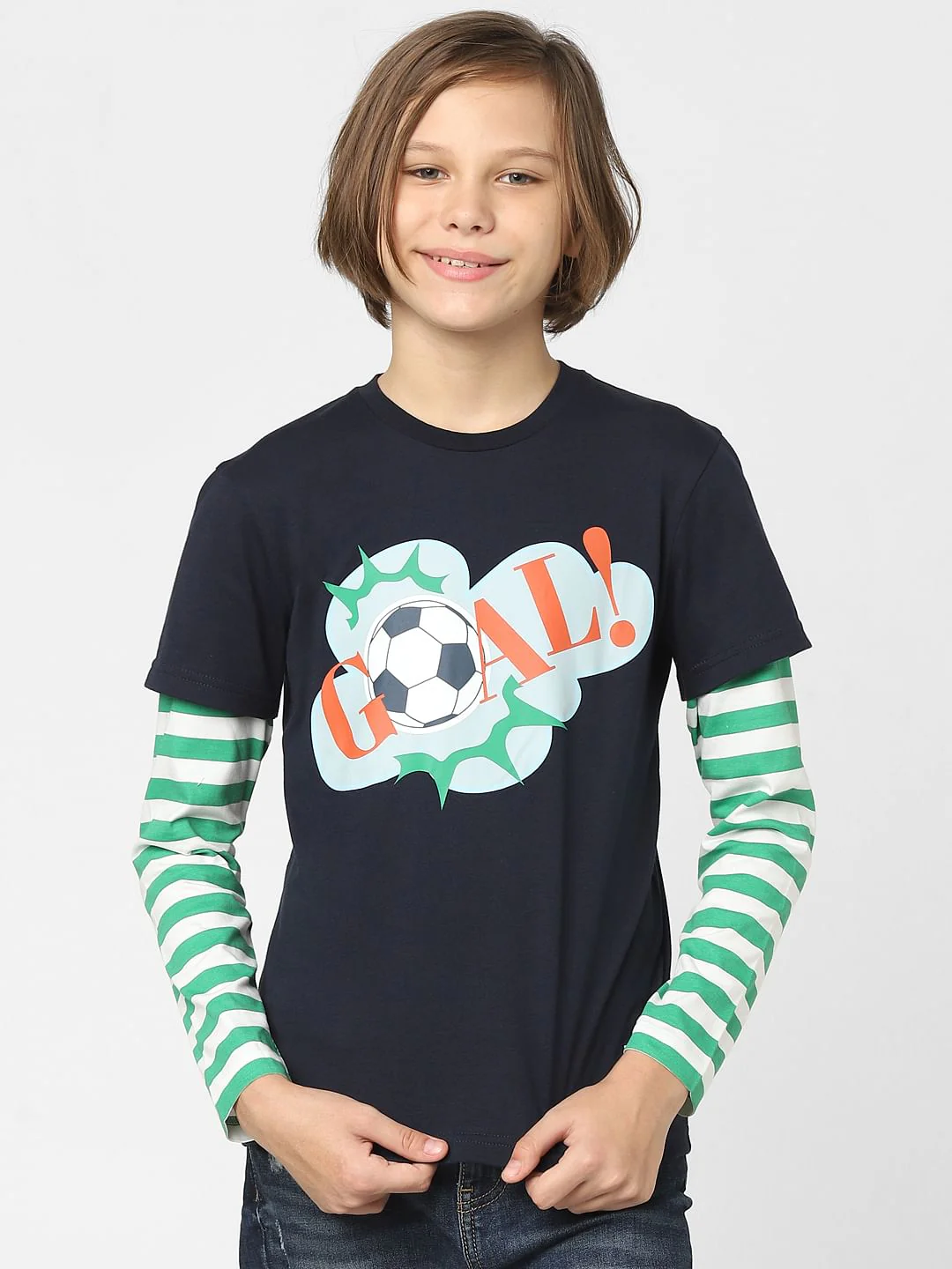 Boys Blue Printed Crew Neck T-shirt - Image 2