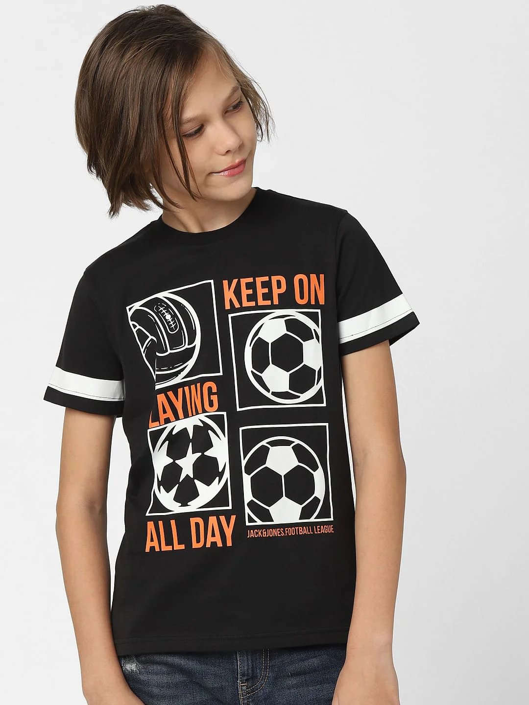 Boys Black Printed Crew Neck T-shirt - Image 2